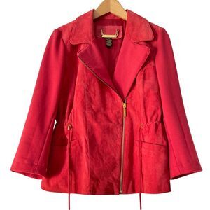 IMAN Genuinely suede leather jacket in red with adjustable waist ties size M